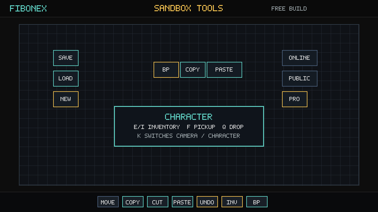 Sandbox example with Save, Load, Blueprint, Copy, Paste, Online, Public, and Pro